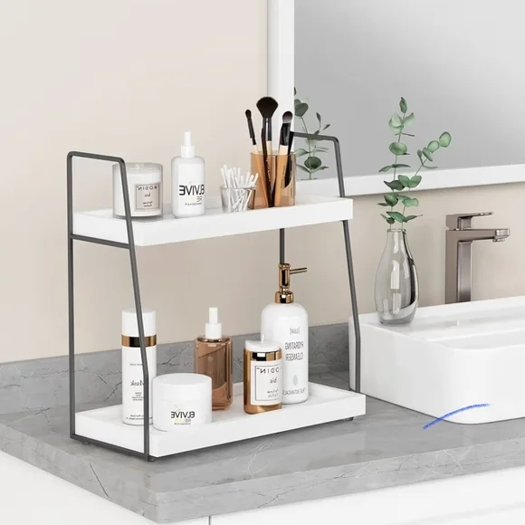 Forbena 2 Tier Bathroom Counter OrganizModern White and Black Bathroom Organizer - Picture 3 of 5